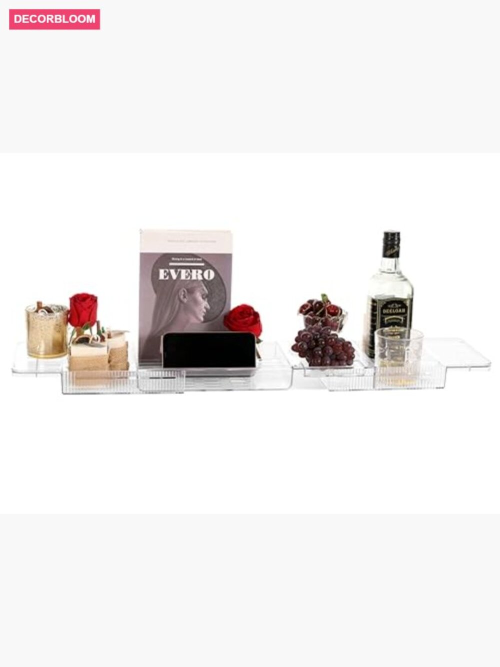 Expandable Bath Tray with Wine and Book Holder - Acrylic Bathtub Caddy Shelf - Picture 5 of 7